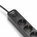 Мережевий подовжувач VIDEX ONCORD з/з 4п 3м (3x1.5мм) 3.4А USB(QC3.0) +USB-C(PD20W) з кнопкою Black