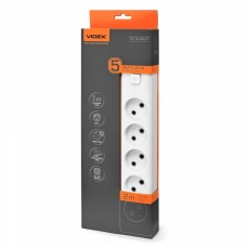 Мережевий подовжувач VIDEX ONCORD б/з 5п 2м з кнопкою White