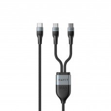 Кабель USB-C - USB-C + USB-C HAVIT HV-CB6325 PD100W 5A 1.2м Кабель USB-C - USB-C + USB-C HAVIT HV-CB6325 PD100W 5A 1.2м