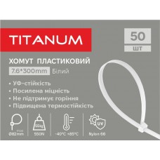 Хомут пластиковий 7.6x300мм 50шт УФ PA6.6 білий (TF-PH7630-W) TITANUM