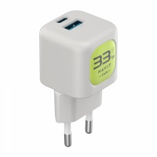 Зарядний пристрій HAVIT HV-UC230 GaN 33W USB-A+USB-C Gray/Green