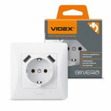 Розетка одинарна із заземленням та 2USB біла VIDEX BINERA Розетка одинарна із заземленням та 2USB біла VIDEX BINERA