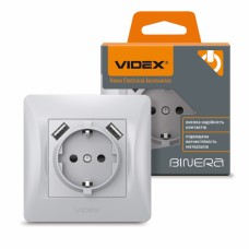 Розетка одинарна із заземленням та 2USB срібний шовк VIDEX BINERA Розетка одинарна із заземленням та 2USB срібний шовк VIDEX BINERA
