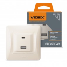 Розетка USB-A + USB-C PD20W кремова VIDEX BINERA Розетка USB-A + USB-C PD20W кремова VIDEX BINERA